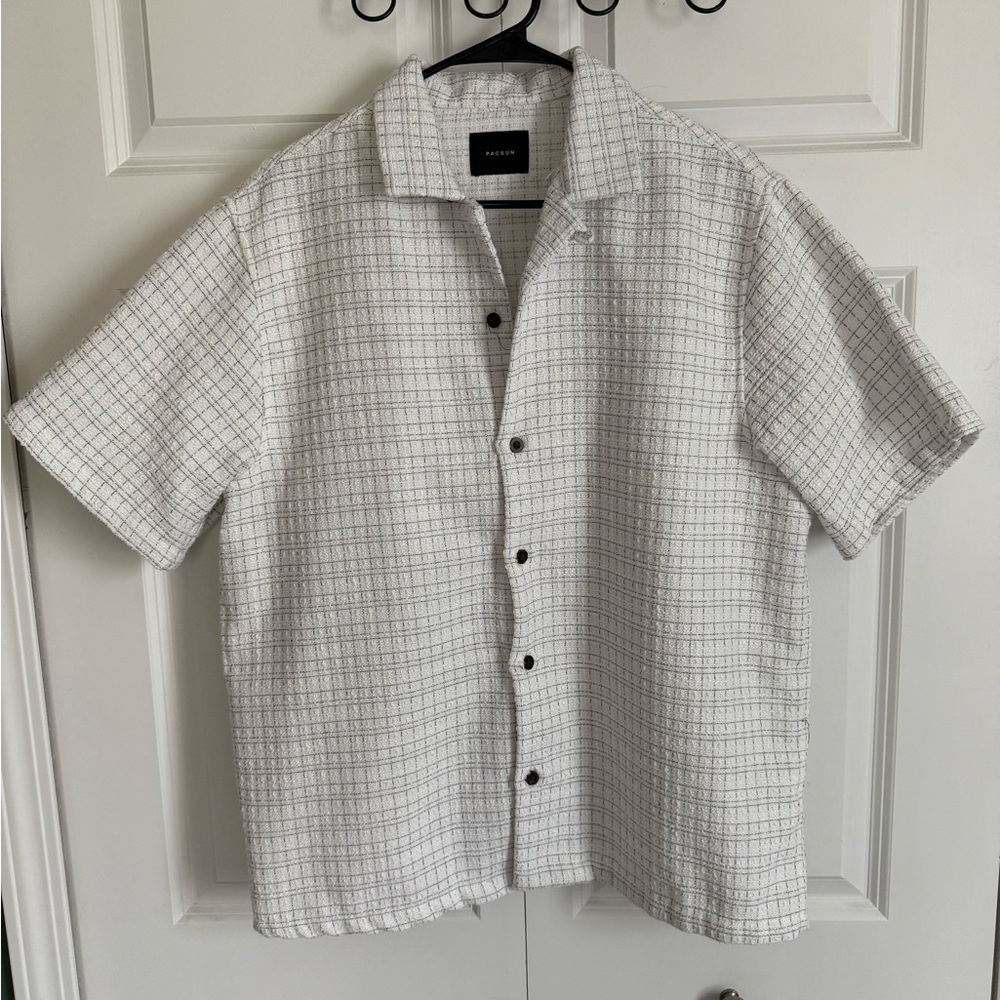 PacSun White Short-Sleeve Button-Down with Black Grid